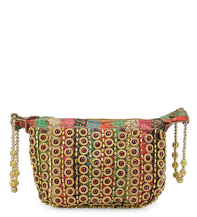 Beige Brocade Beaded Potli Bag