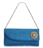 Blue Jute Stone Studded Clutch