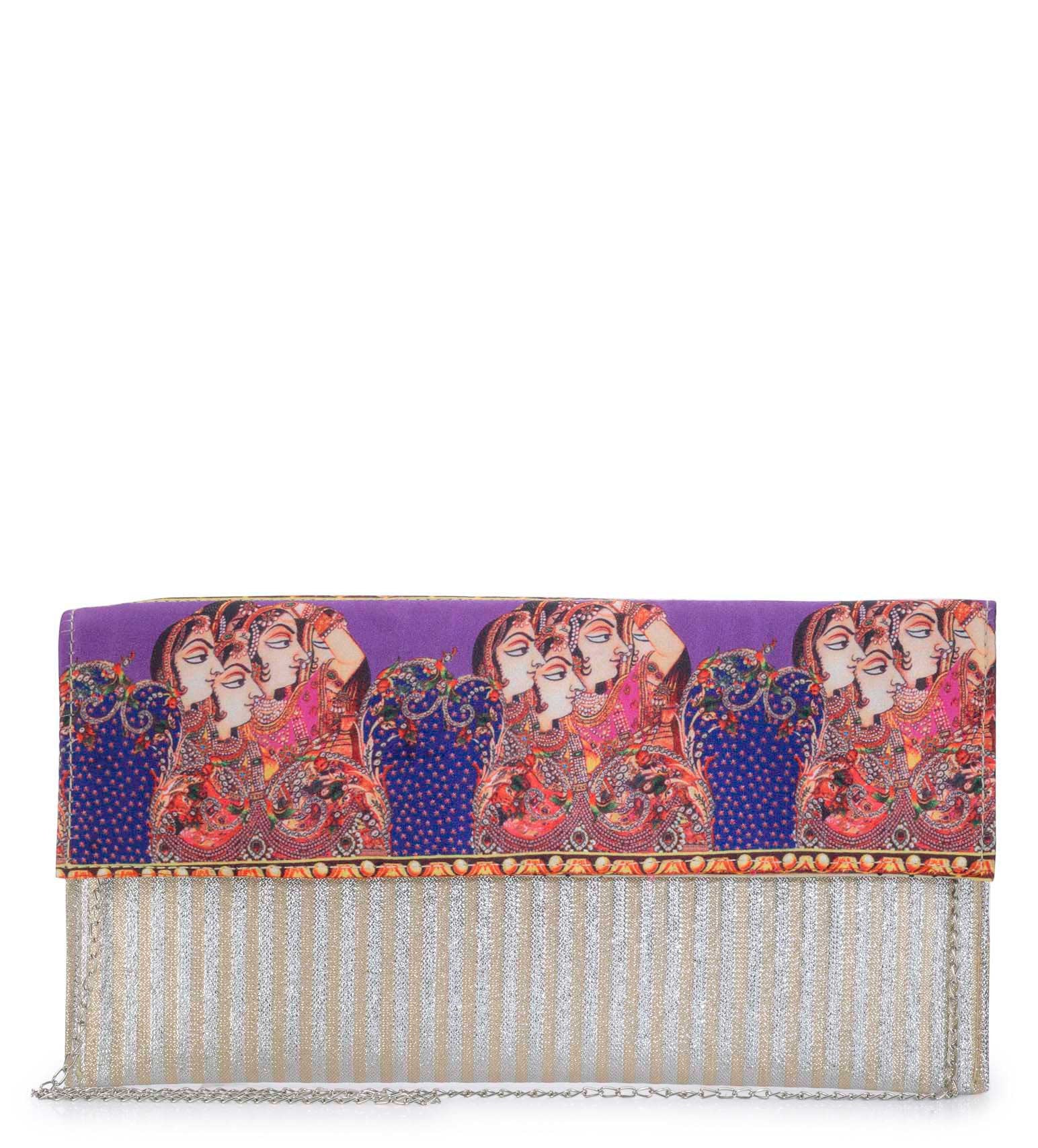 Silver Brocade Printed Clutch