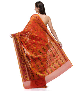 Orange Chanderi Cotton Banarasi Saree