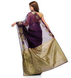 Violet Supernet Banarasi Saree