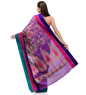 Violet Chanderi Cotton Banarasi Saree