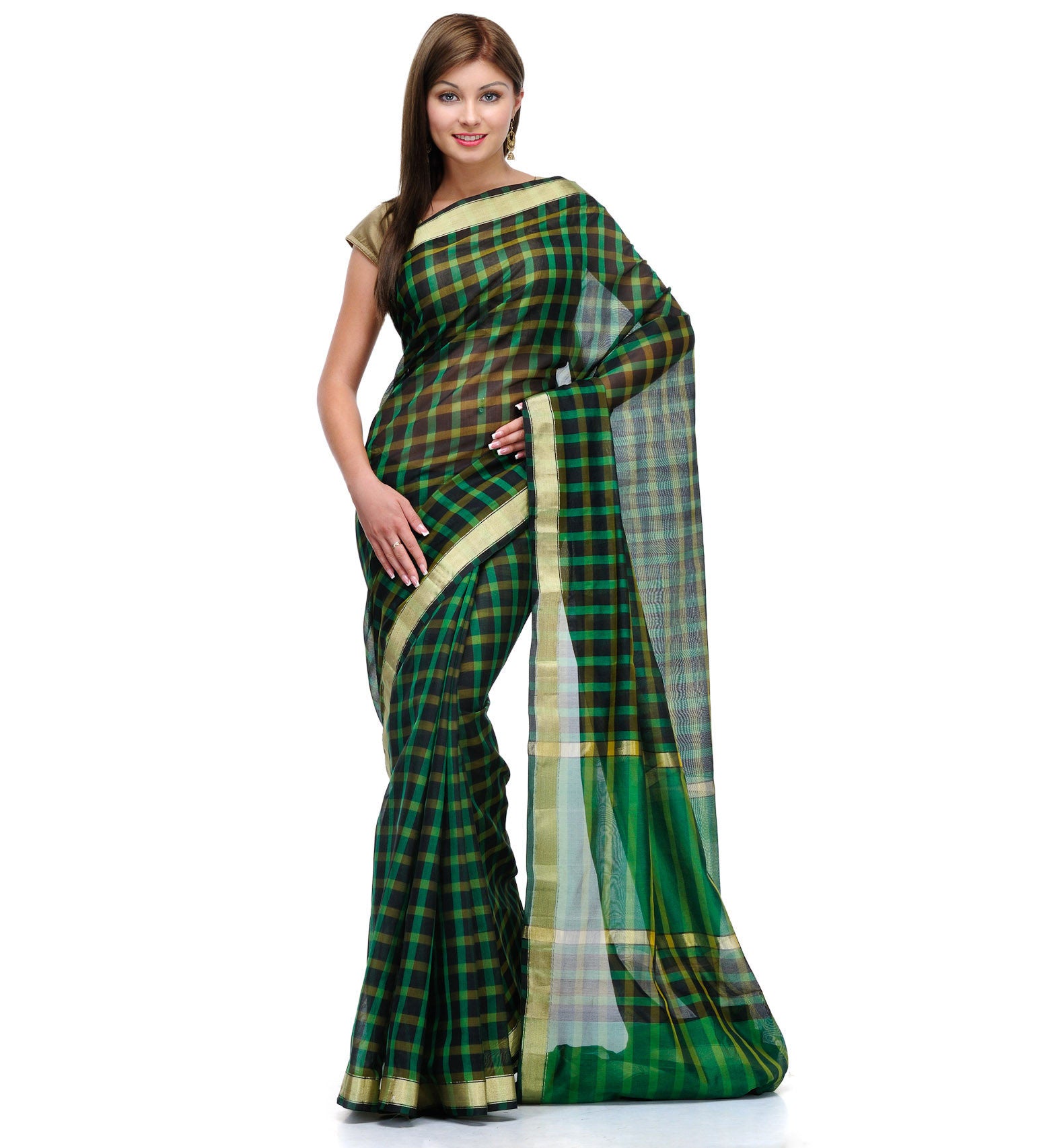 Green Chanderi Cotton Banarasi Saree