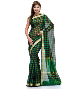 Green Chanderi Cotton Banarasi Saree