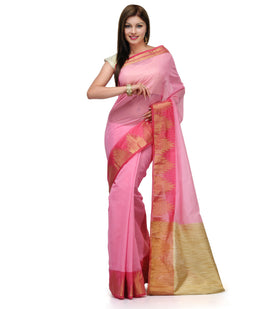 Pink Chanderi Cotton Banarasi Saree