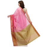 Pink Chanderi Cotton Banarasi Saree