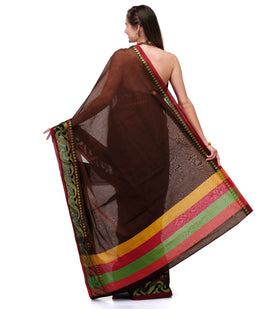 Brown Chanderi Cotton Banarasi Saree