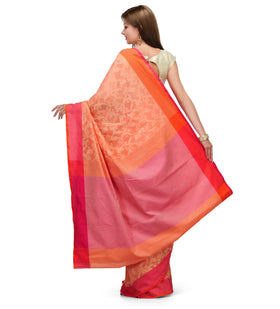 Peach Chanderi Cotton Banarasi Saree