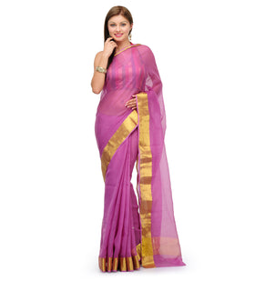 Purple Kota Cotton Banarasi Saree