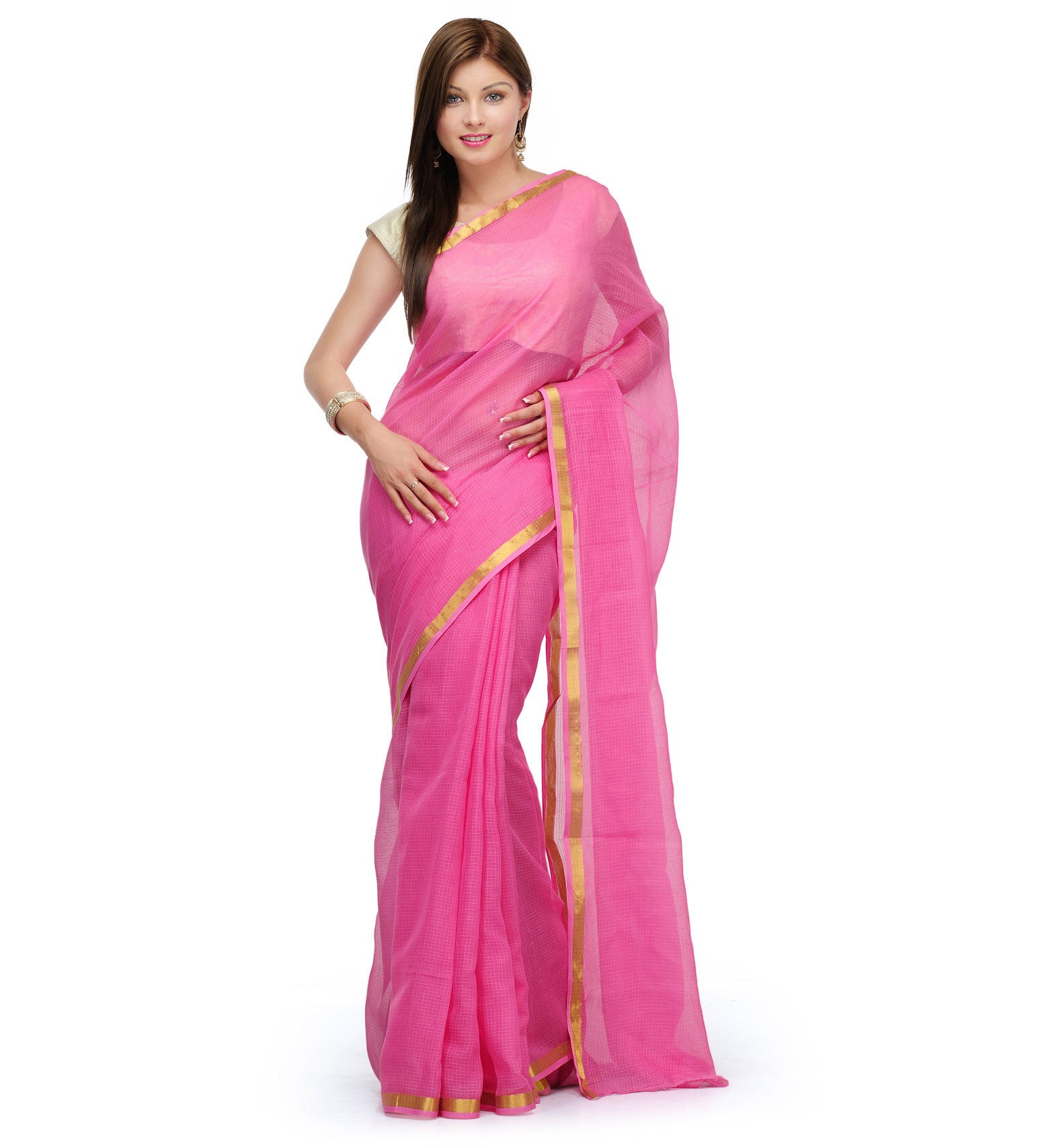 Pink Kota Cotton Banarasi Saree