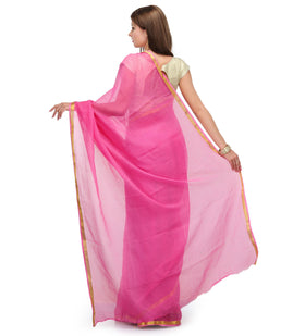 Pink Kota Cotton Banarasi Saree