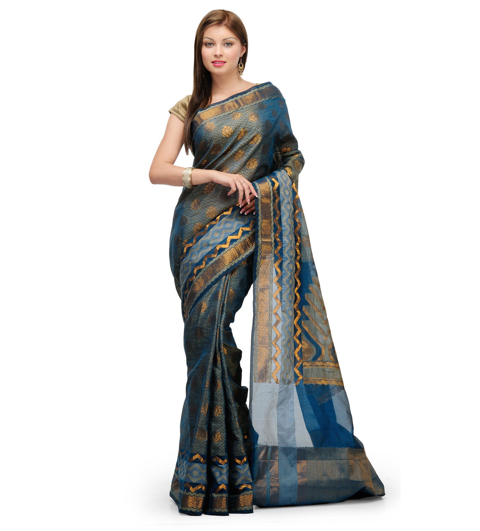 Azure Blue Kora Banarasi Saree