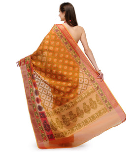 Orange Supernet Banarasi Saree