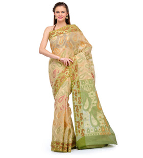 Beige Kora Banarasi Saree