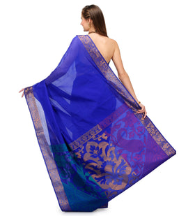 Royal Blue Chanderi Cotton Banarasi Saree