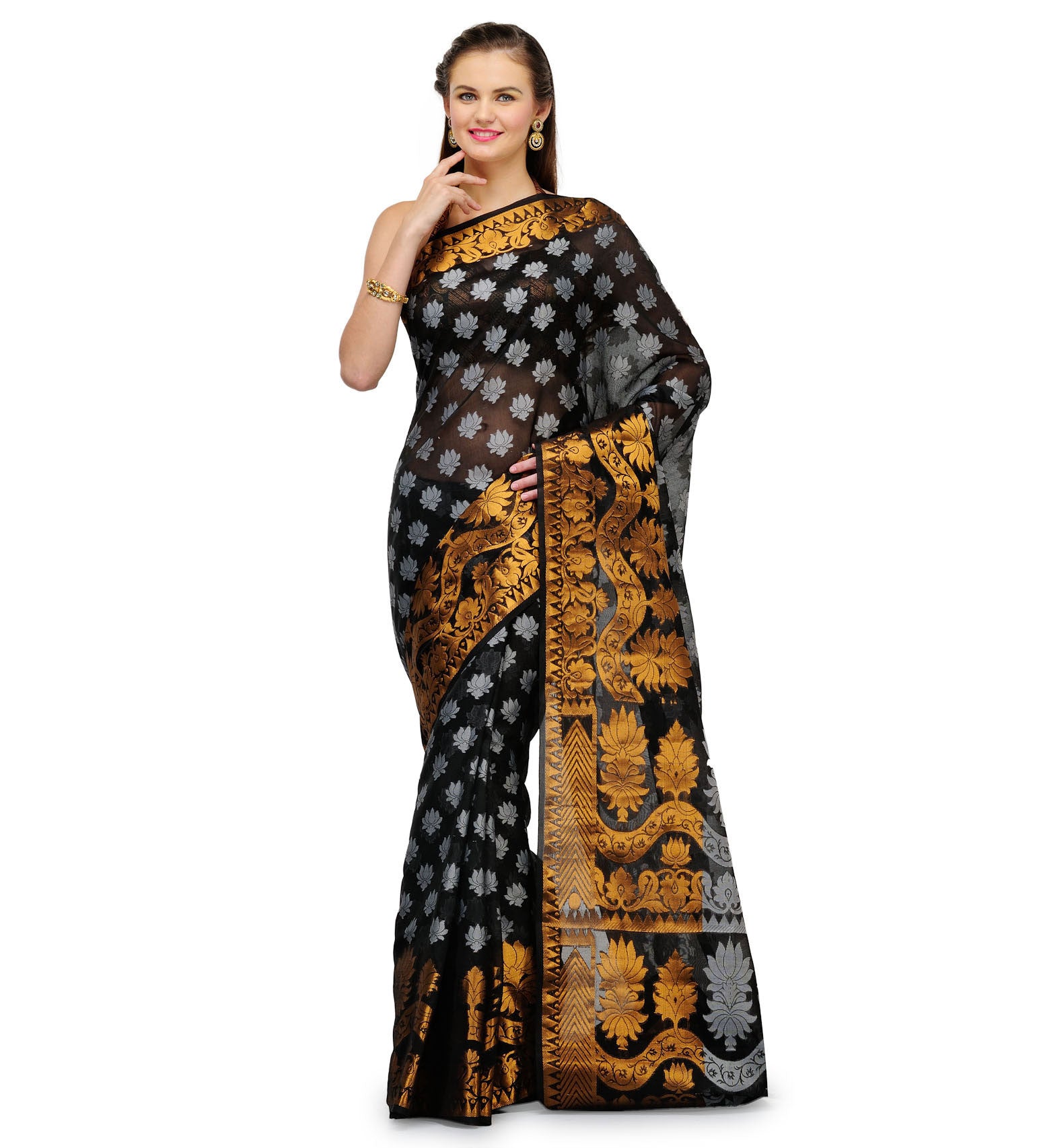 Black Chanderi Cotton Banarasi Saree