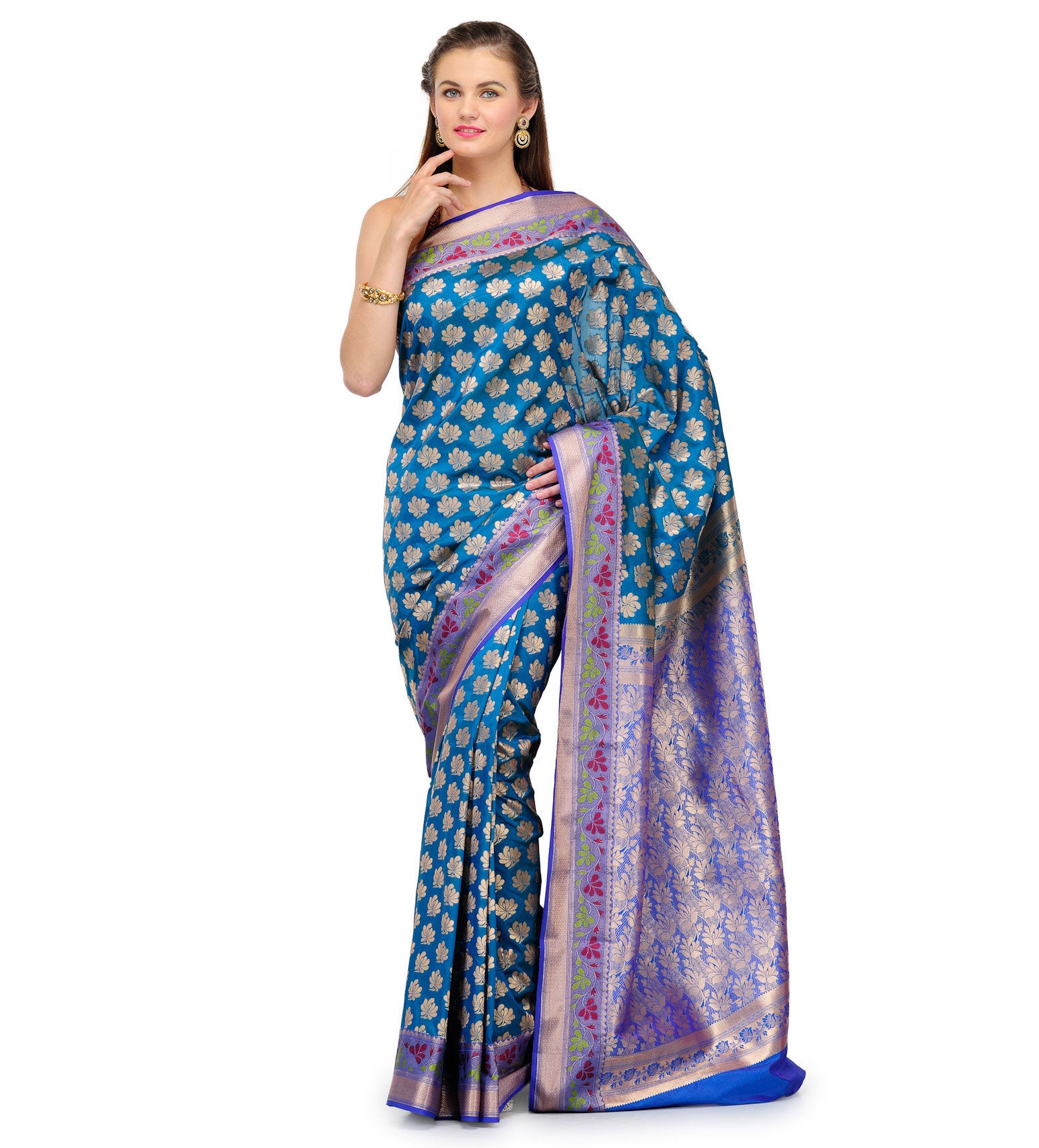 Dark Turquoise Art Silk Saree