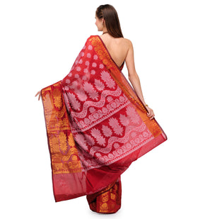 Maroon Chanderi Cotton Banarasi Saree