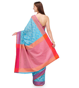 Sky Blue Chanderi Cotton Banarasi Saree