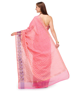 Pink Supernet Banarasi Saree