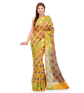 Mustard Chanderi Cotton Banarasi Saree