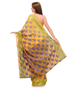 Mustard Chanderi Cotton Banarasi Saree