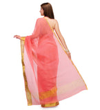 Peach Kota Cotton Banarasi Saree