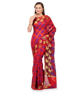 Red Chanderi Cotton Banarasi Saree