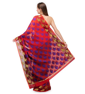 Red Chanderi Cotton Banarasi Saree