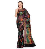 Black Chanderi Cotton Banarasi Saree