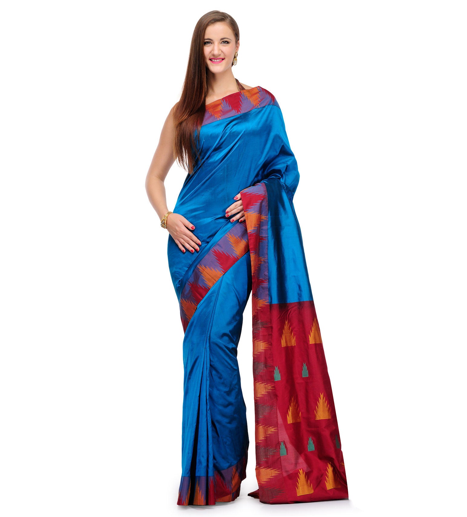 Dark Blue Silk Saree with Temple Border