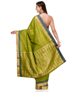 Olive Silk Saree with Zari Border