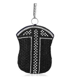 Black Satin Stone and Pearl Beaded Pouch