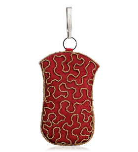 Maroon Satin Stone and Pearl Beaded Pouch