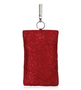 Maroon Satin Stone & Pearl Beaded Pouch