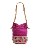 Magenta Velvet Stone and Pearl Work Potli Pouch