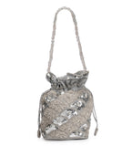 Grey Art Silk Stone and Sequin Work Potli Pouch