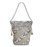 Grey Art Silk Stone and Sequin Work Potli Pouch