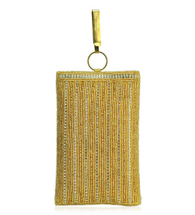 Golden Satin Stone and Pearl Beaded Pouch