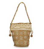 Beige Art Silk Stone and Sequin Work Potli Pouch