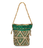 Green Art Silk Stone and Sequin Work Potli Pouch