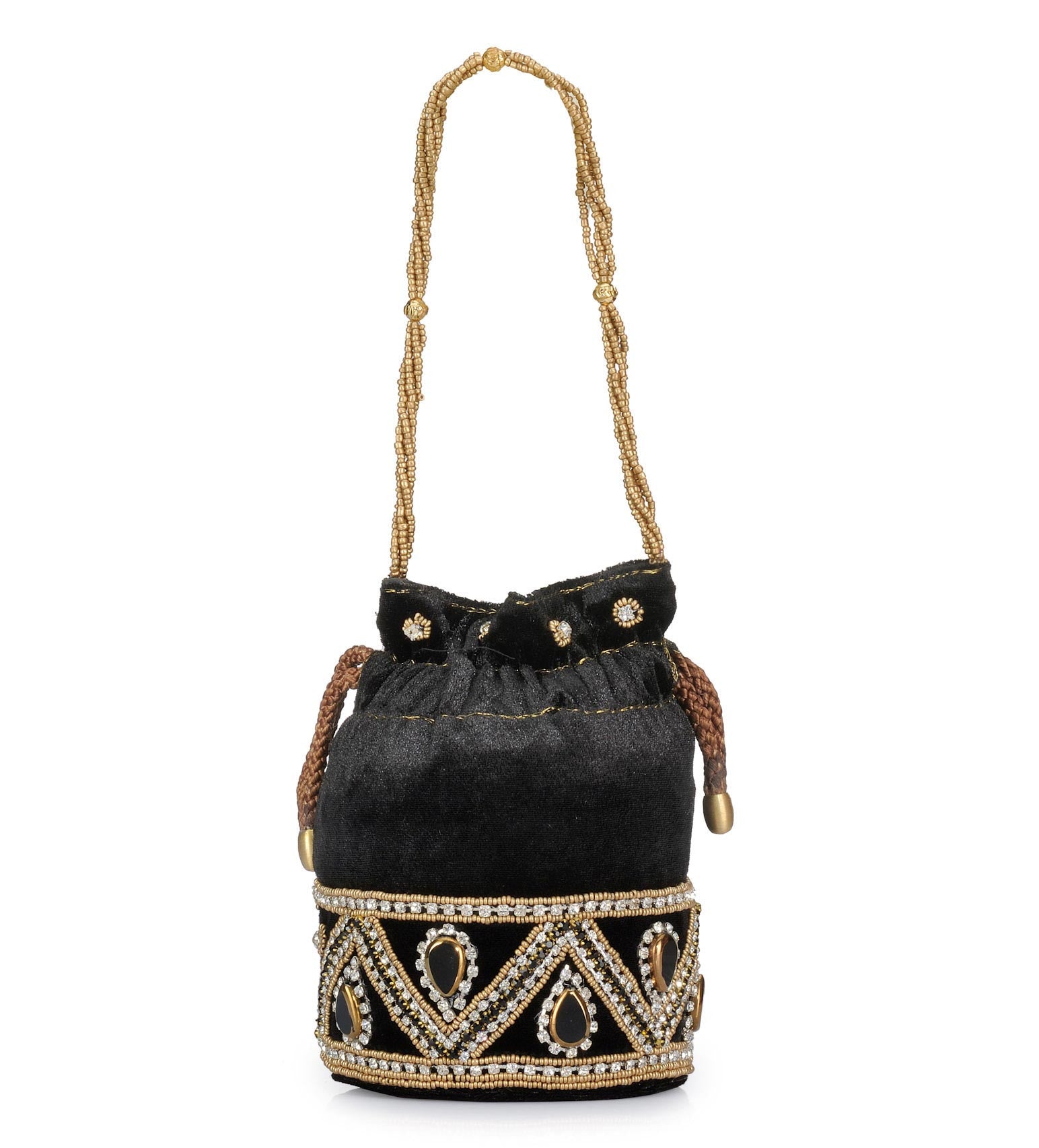 Black Velvet Stone and Pearl Work Potli Pouch