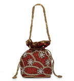 Maroon Art Silk Stone and Sequin Work Potli Pouch