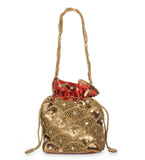 Red Art Silk Stone and Sequin Work Potli Pouch