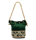 Green Velvet Stone and Pearl Work Potli Pouch