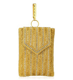 Mustard Satin Stone and Pearl Studded Pouch