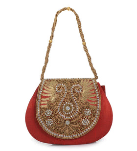 Fawn Satin Pearl and Zardosi Embroidery Clutch