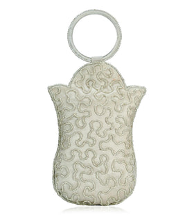 Silver Satin Stone and Pearl Studded Pouch