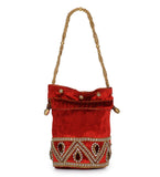 Red Velvet Stone and Pearl Work Potli Pouch