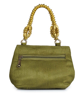 Olive Art Silk Zari and Sequin Hand Bag